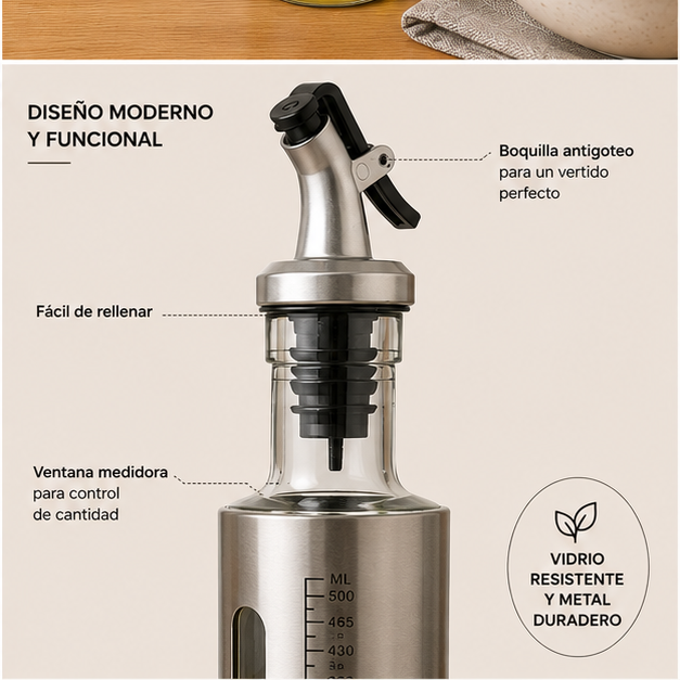 Aceitero Dosificador Antigoteo 500ml