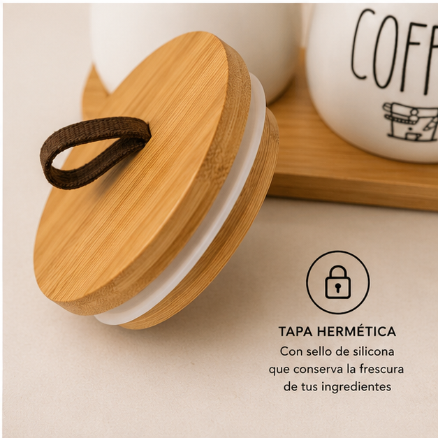 Trio Coffee de Losa con Base de Bambú
