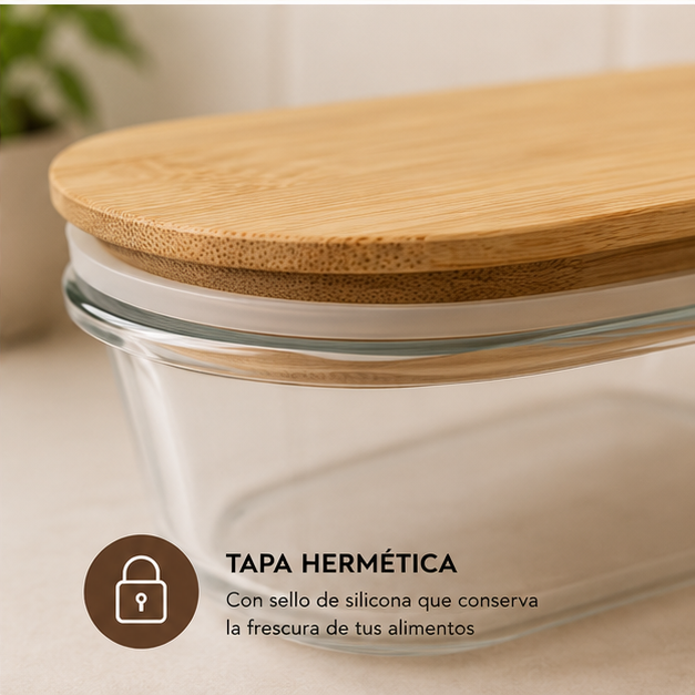 Taper de Vidrio con Tapa Hermética de Bambú