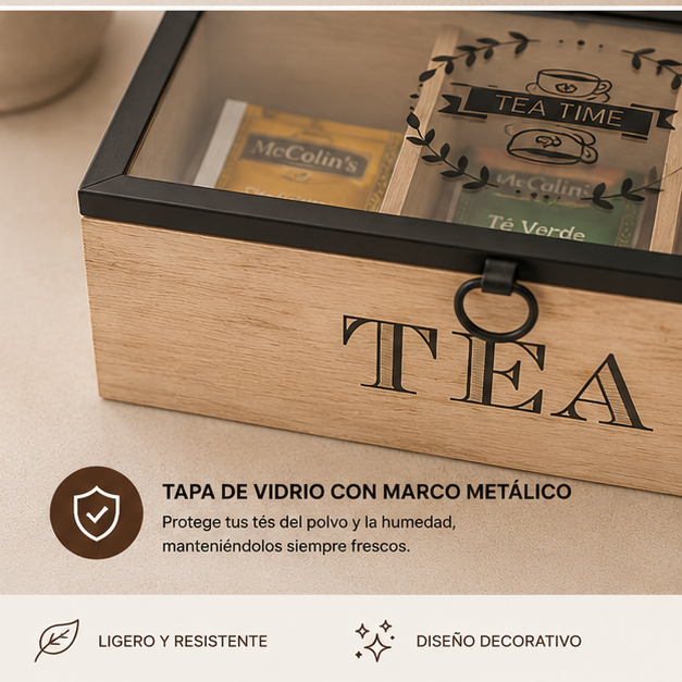 Porta Té Organizador x3 con Tapa de Vidrio