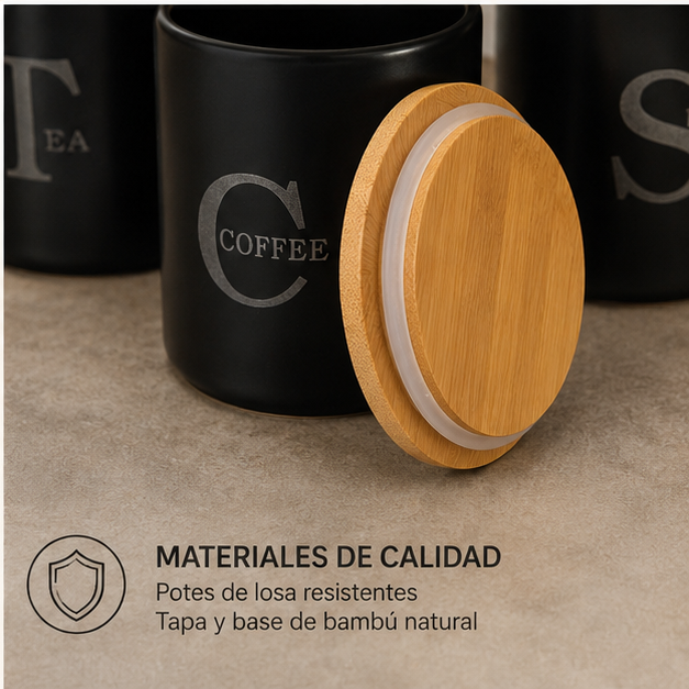 Trio Coffee Negro x3 con Base de Bambú