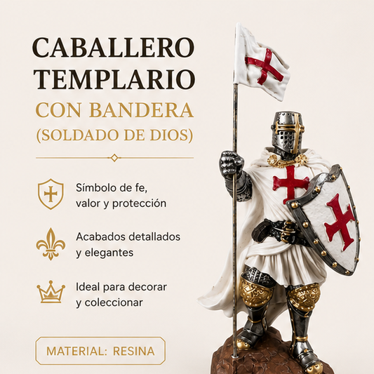 Caballero Templario con Bandera “Soldado de Dios” Decorativo