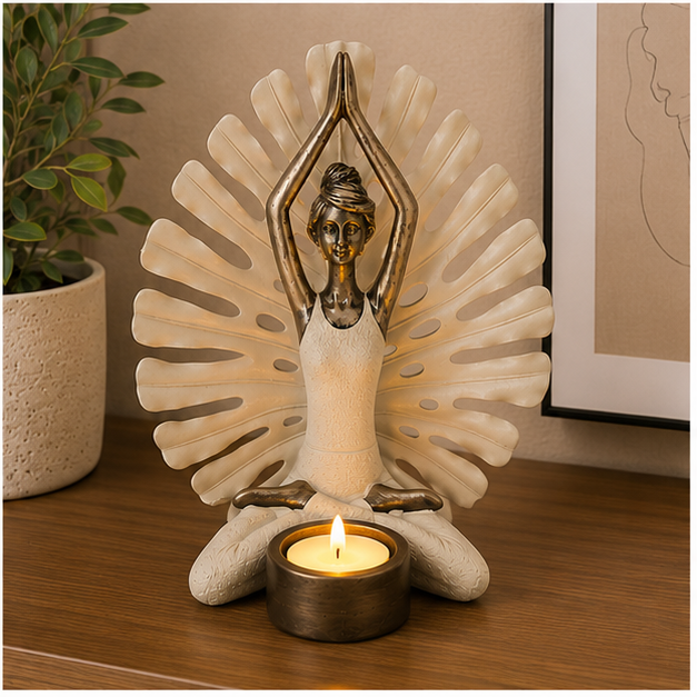 Espíritu del Yoga con Porta Vela | Figura Decorativa de Resina