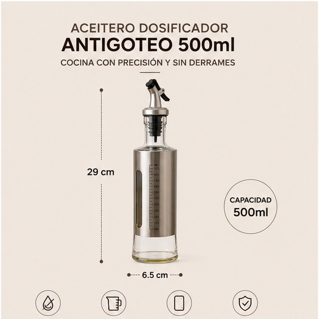 Aceitero Dosificador Antigoteo 500ml