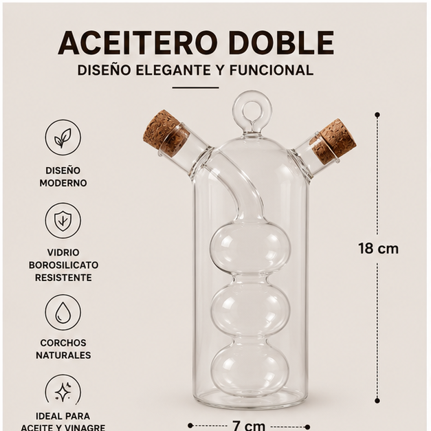 Aceitero Doble de Vidrio Borosilicato