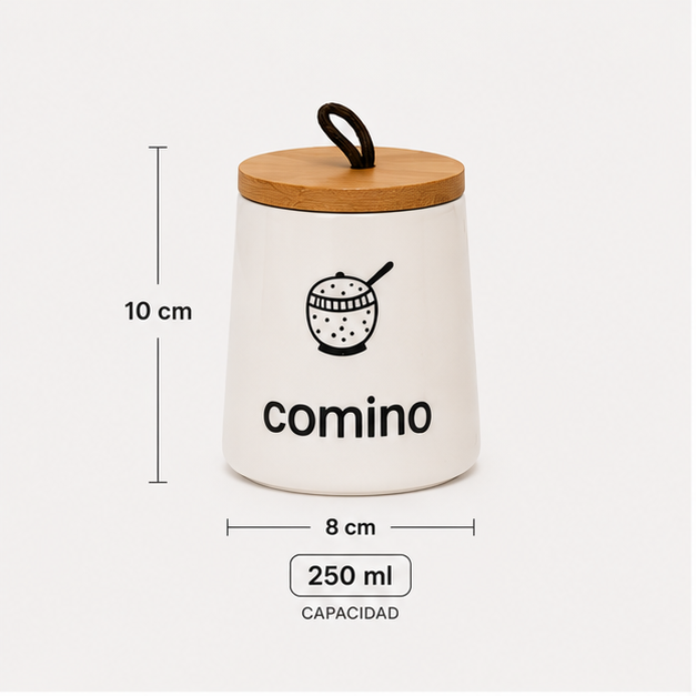 Condimentero de Losa con Tapa Hermética y Base de Bambú x3