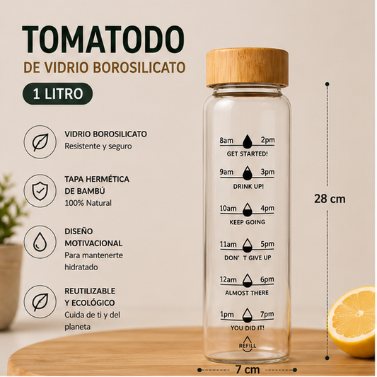 Tomatodo Motivacional de Vidrio Borosilicato 1L