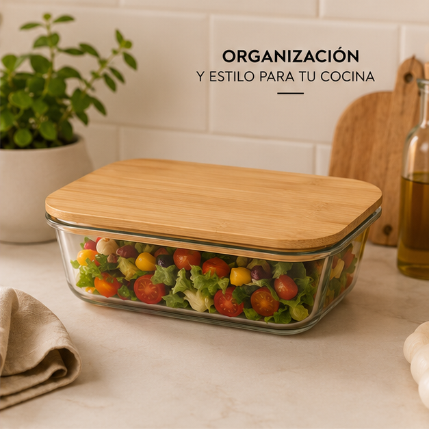 Taper de Vidrio con Tapa Hermética de Bambú