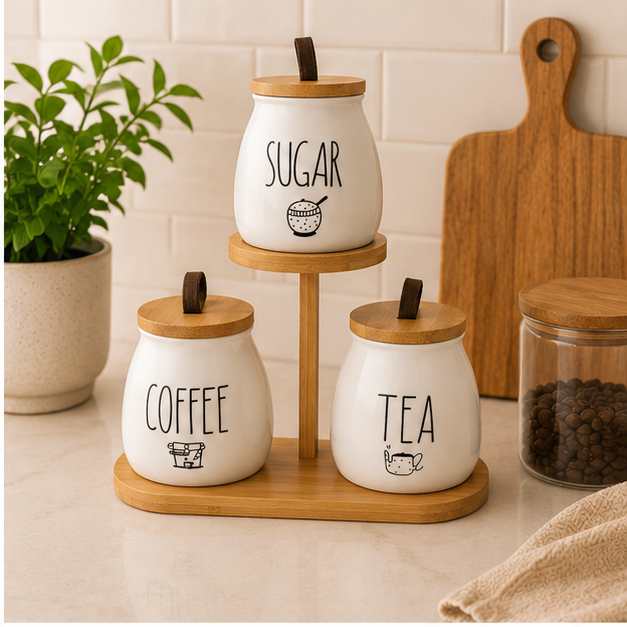 Trio Coffee de Losa con Base de Bambú