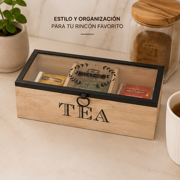 Porta Té Organizador x3 con Tapa de Vidrio