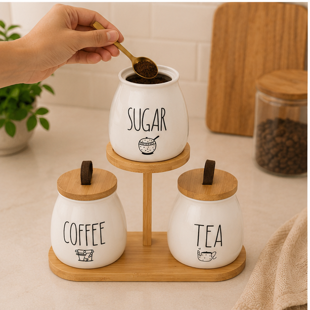 Trio Coffee de Losa con Base de Bambú