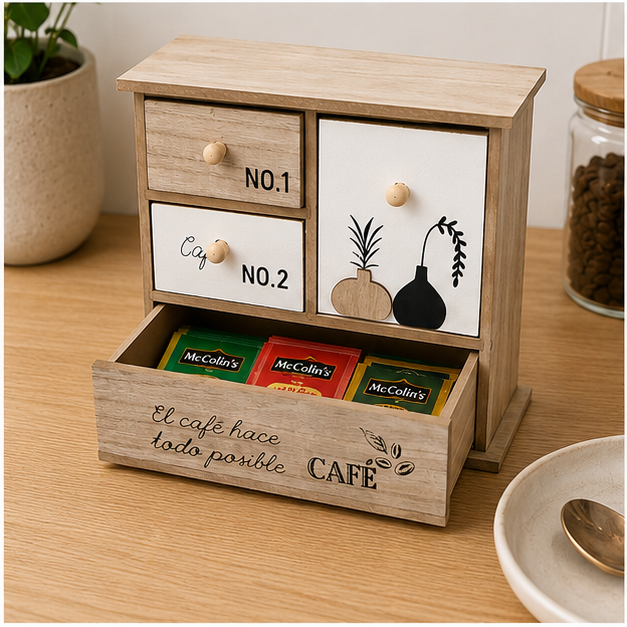 Roperito Porta Té y Café con Cajones MDF