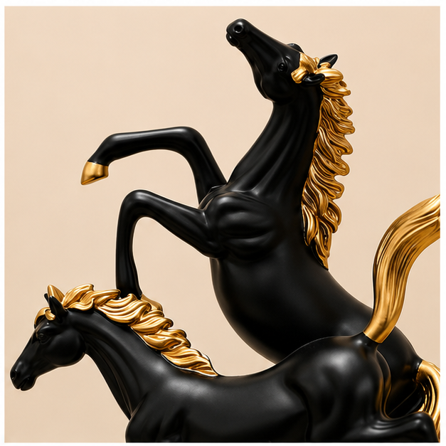 Dúo de Caballos Decorativos Negro y Dorado