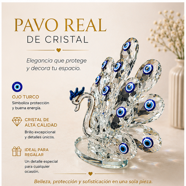 Pavo Real de Cristal con Ojo Turco