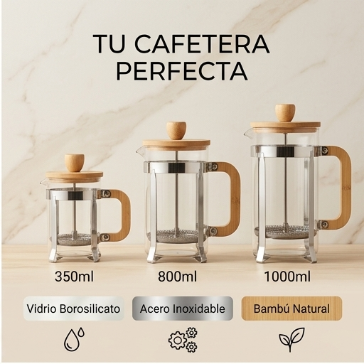 Cafetera Prensa Francesa Premium de Bambú (800ml)