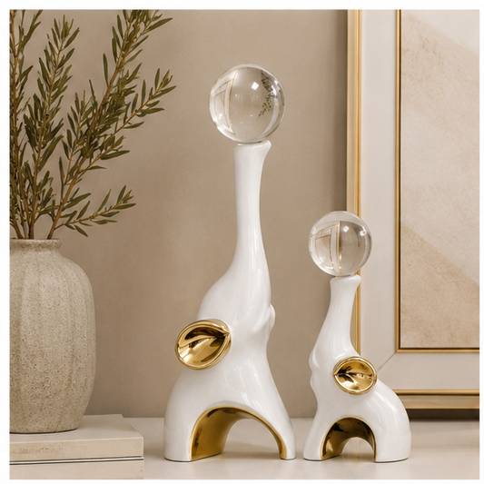 Set Decorativo Elefante Acróbata con Esferas de Cristal