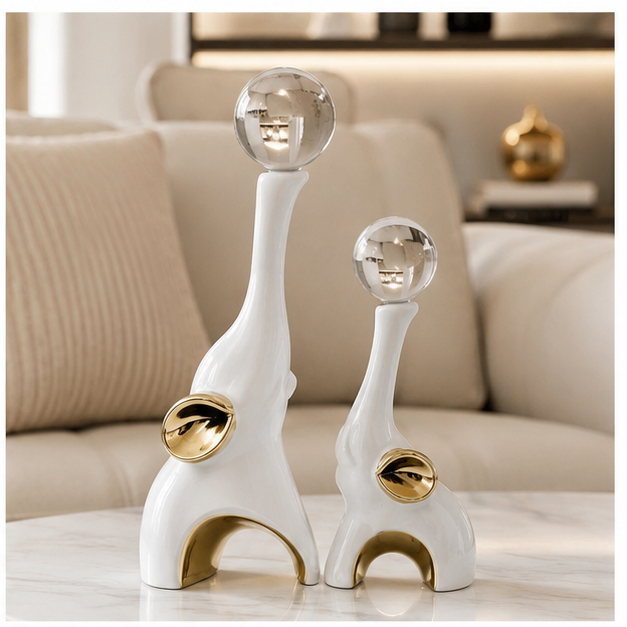 Set Decorativo Elefante Acróbata con Esferas de Cristal