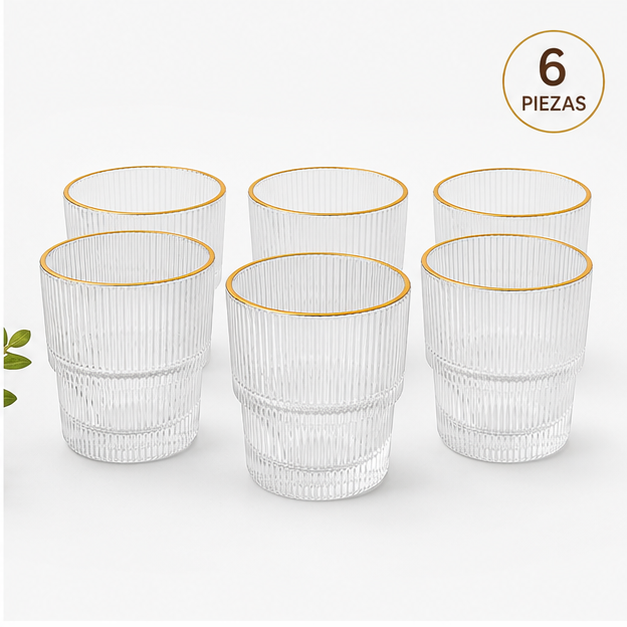 Juego de Vasos Pinterest Borde Dorado – 6 Piezas