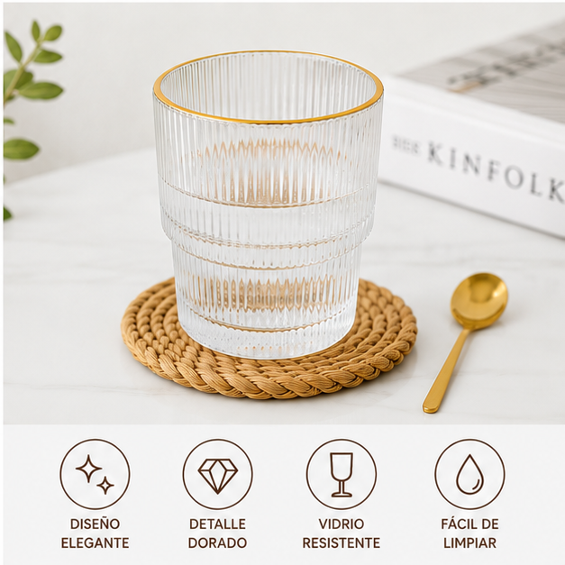 Juego de Vasos Pinterest Borde Dorado – 6 Piezas